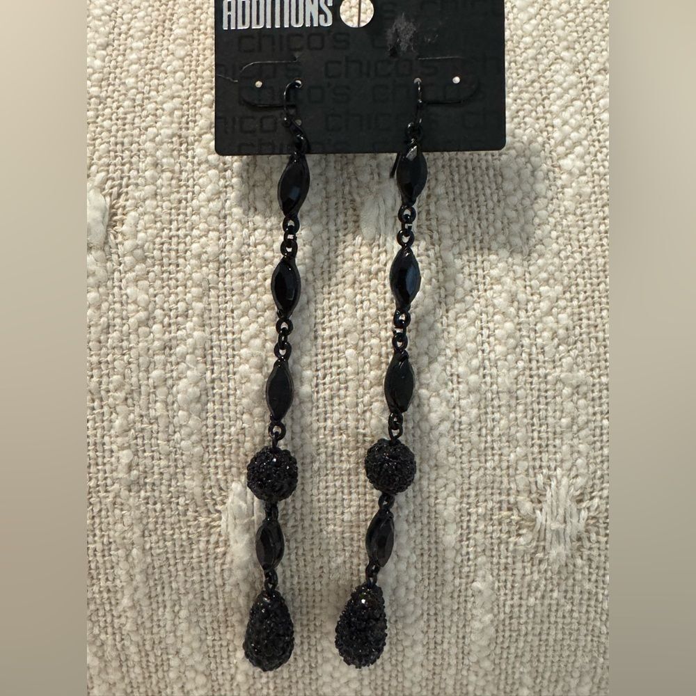 0242-Chico's Black Beaded Drop‎ Earrings
